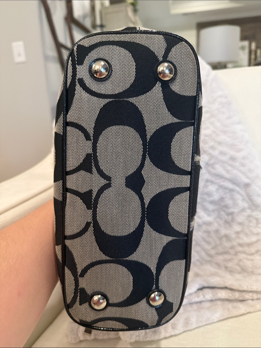 Coach Black & Gray Signature Canvas Shoulder Bag - Picture 5 of 7